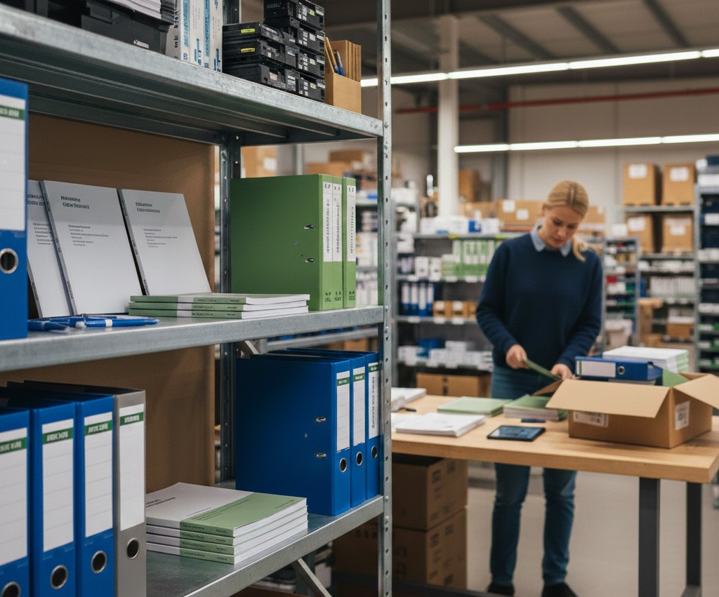 Vorratsdruck, Lager für gedruckte Kundenprojekte bereit für den Versand